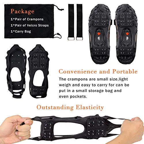 Shaddock Fishing Ice Cleats for Shoes and Boots, Ice Snow Traction Cleats Crampons for Men Women Kids Winter Walking on Ice and Snow Anti Slip Overshoe Stretch Footwear (Size L)