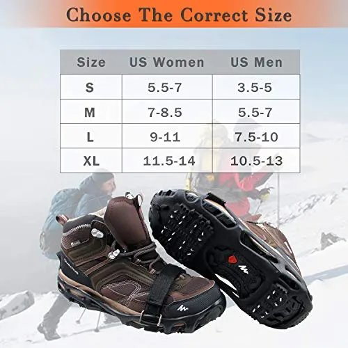 Shaddock Fishing Ice Cleats for Shoes and Boots, Ice Snow Traction Cleats Crampons for Men Women Kids Winter Walking on Ice and Snow Anti Slip Overshoe Stretch Footwear (Size L)
