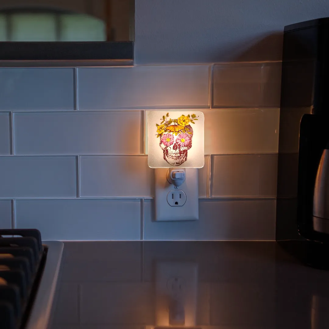 Skull with Butterfly and Spring Flowers Night Light