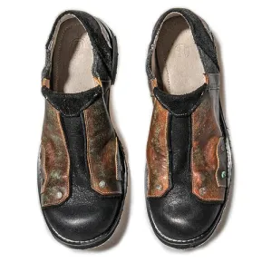 Slip-on handmade retro round toe men's and women's leather shoes