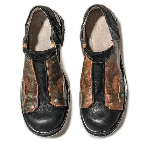 Slip-on handmade retro round toe men's and women's leather shoes