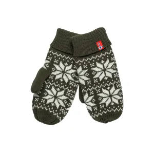 Snow Crystal Mittens - Olive / White