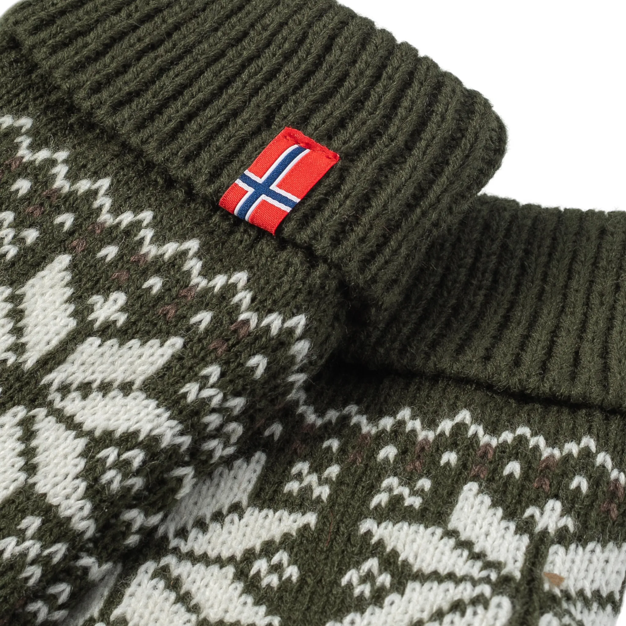 Snow Crystal Mittens - Olive / White