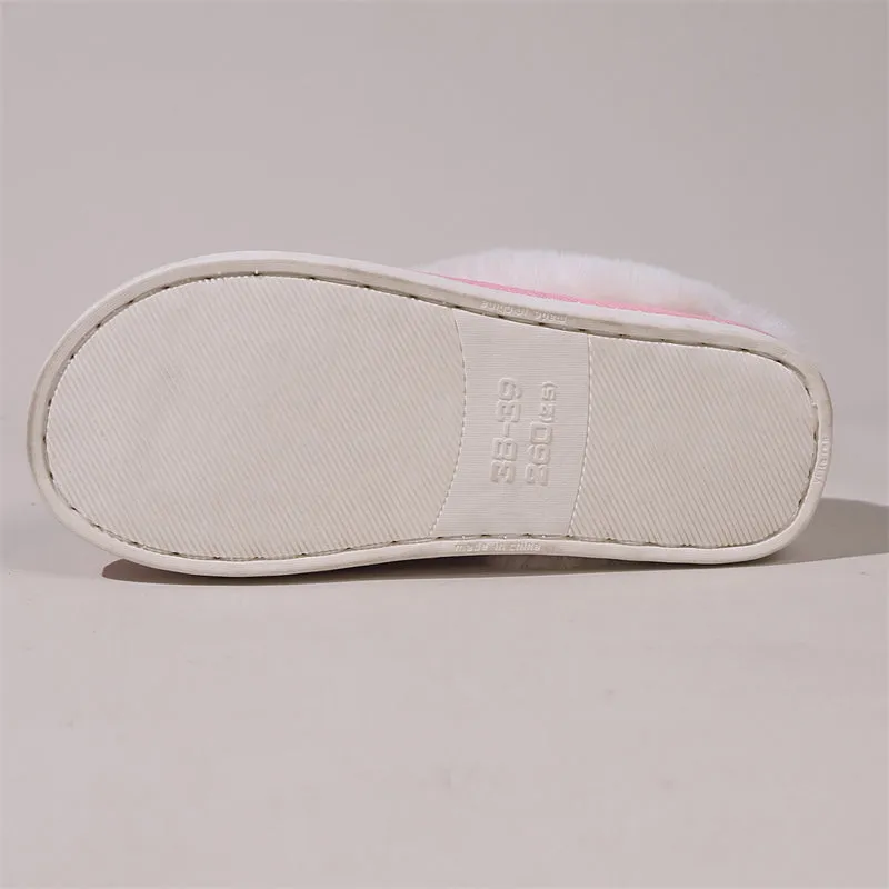 Snowy White Plush Liner Round Toe Home Slippers