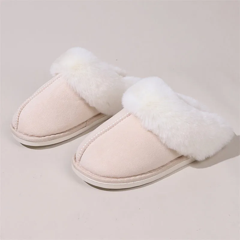 Snowy White Plush Liner Round Toe Home Slippers