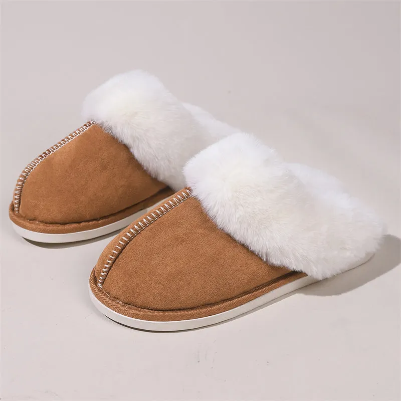 Snowy White Plush Liner Round Toe Home Slippers