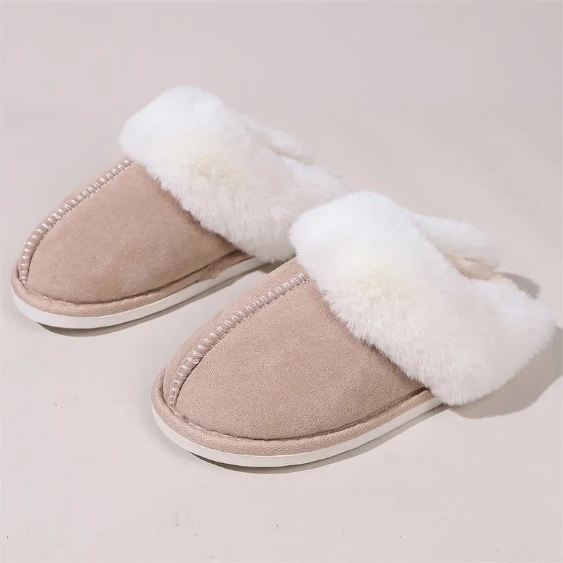 Snowy White Plush Liner Round Toe Home Slippers