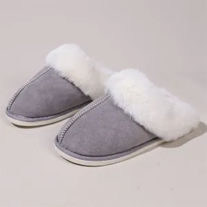 Snowy White Plush Liner Round Toe Home Slippers