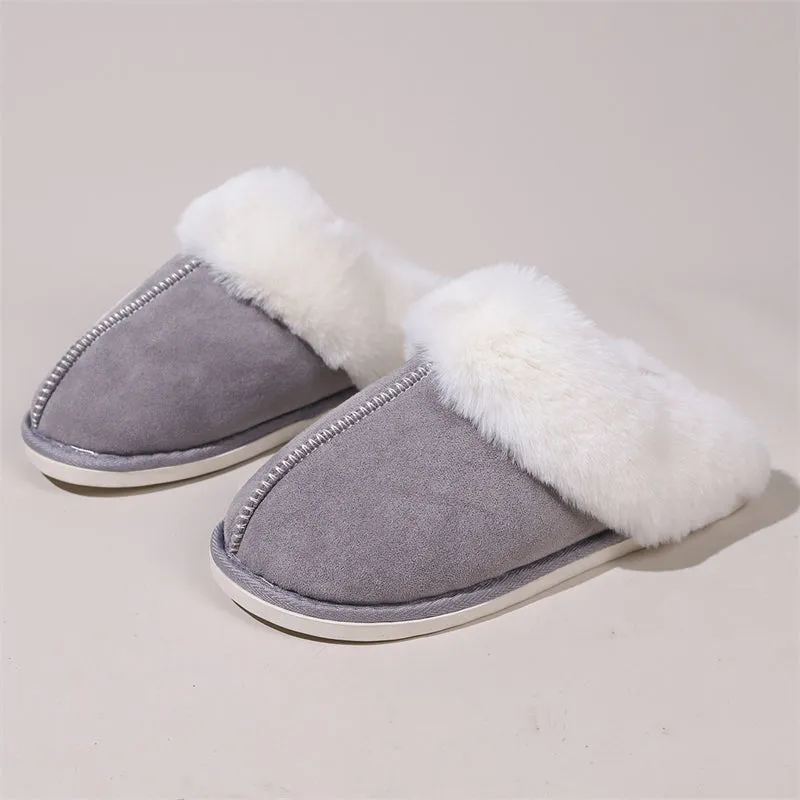 Snowy White Plush Liner Round Toe Home Slippers