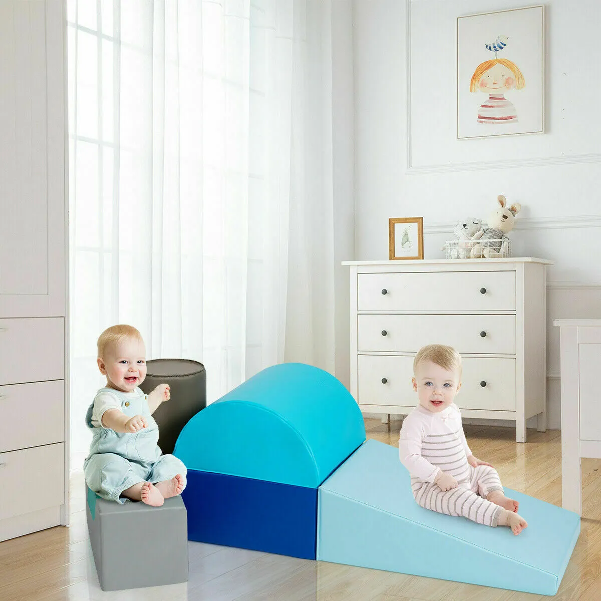 Soft Play Equipment | Montessori 6 Piece Foam Play Set | Soft Play Slide & Bridge | 1-3 years