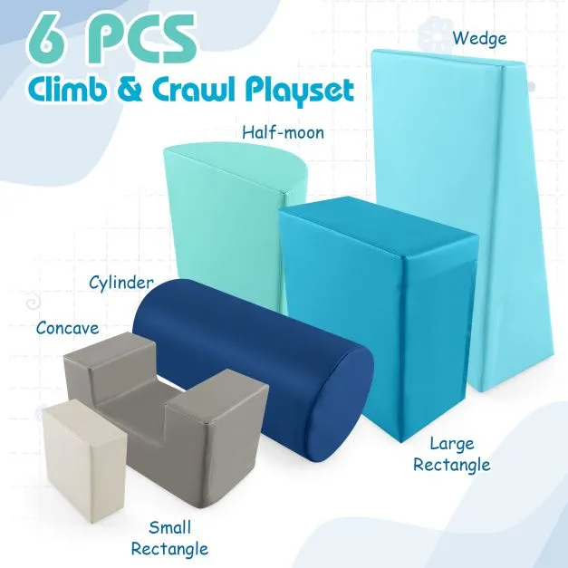Soft Play Equipment | Montessori 6 Piece Foam Play Set | Soft Play Slide & Bridge | 1-3 years