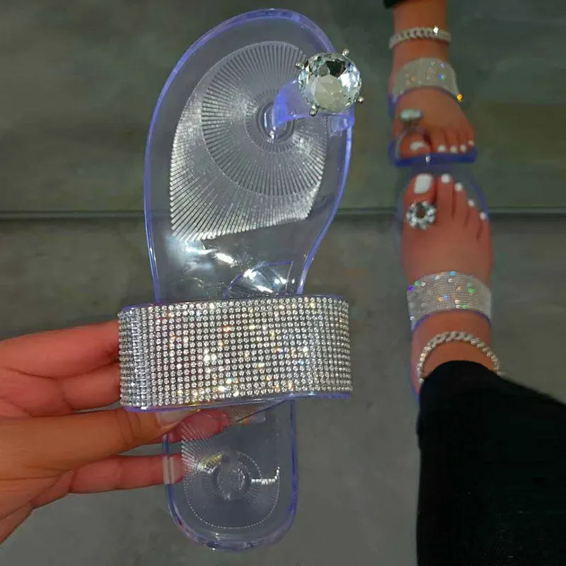 Solid Rhinestone Toe Ring Flat Sandals