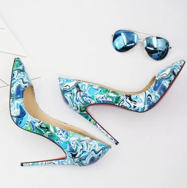 Spring Print Leather Pumps