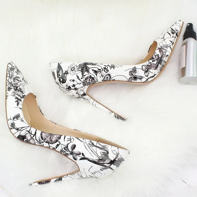 Spring Print Leather Pumps