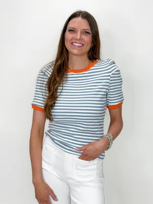 Spring Stride Puff Sleeve Top Denim