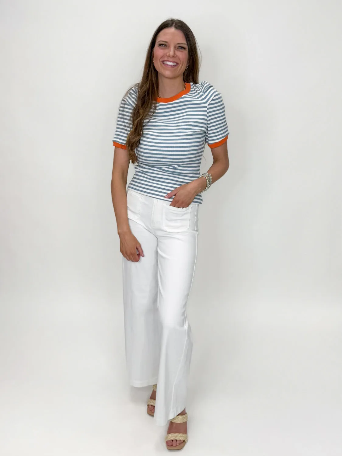 Spring Stride Puff Sleeve Top Denim