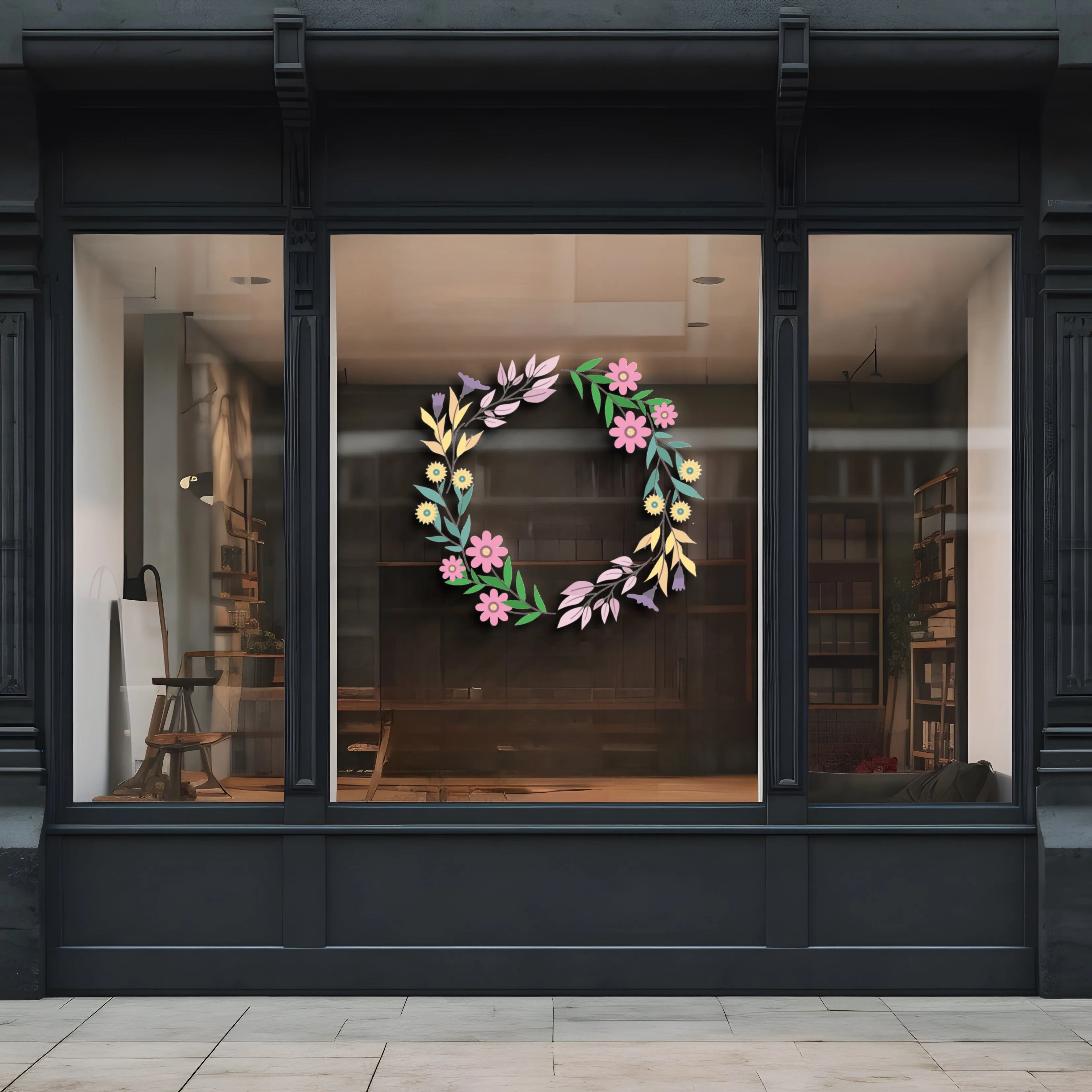 Spring Wreath Retail Shop Window Sticker Vinyl