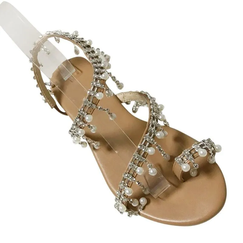 Square Toe Ring Beaded Chic Decor Slipper