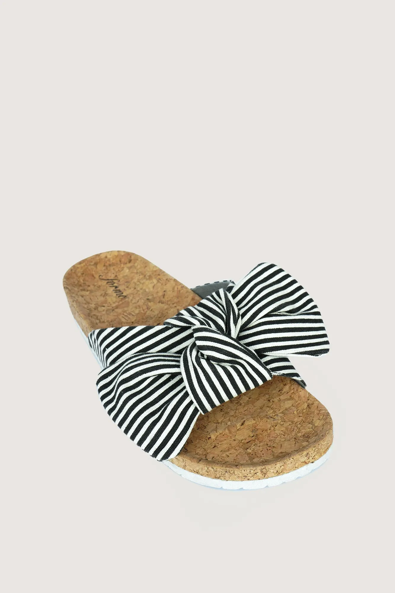 Striped Bow Round Toe Cork Sliders
