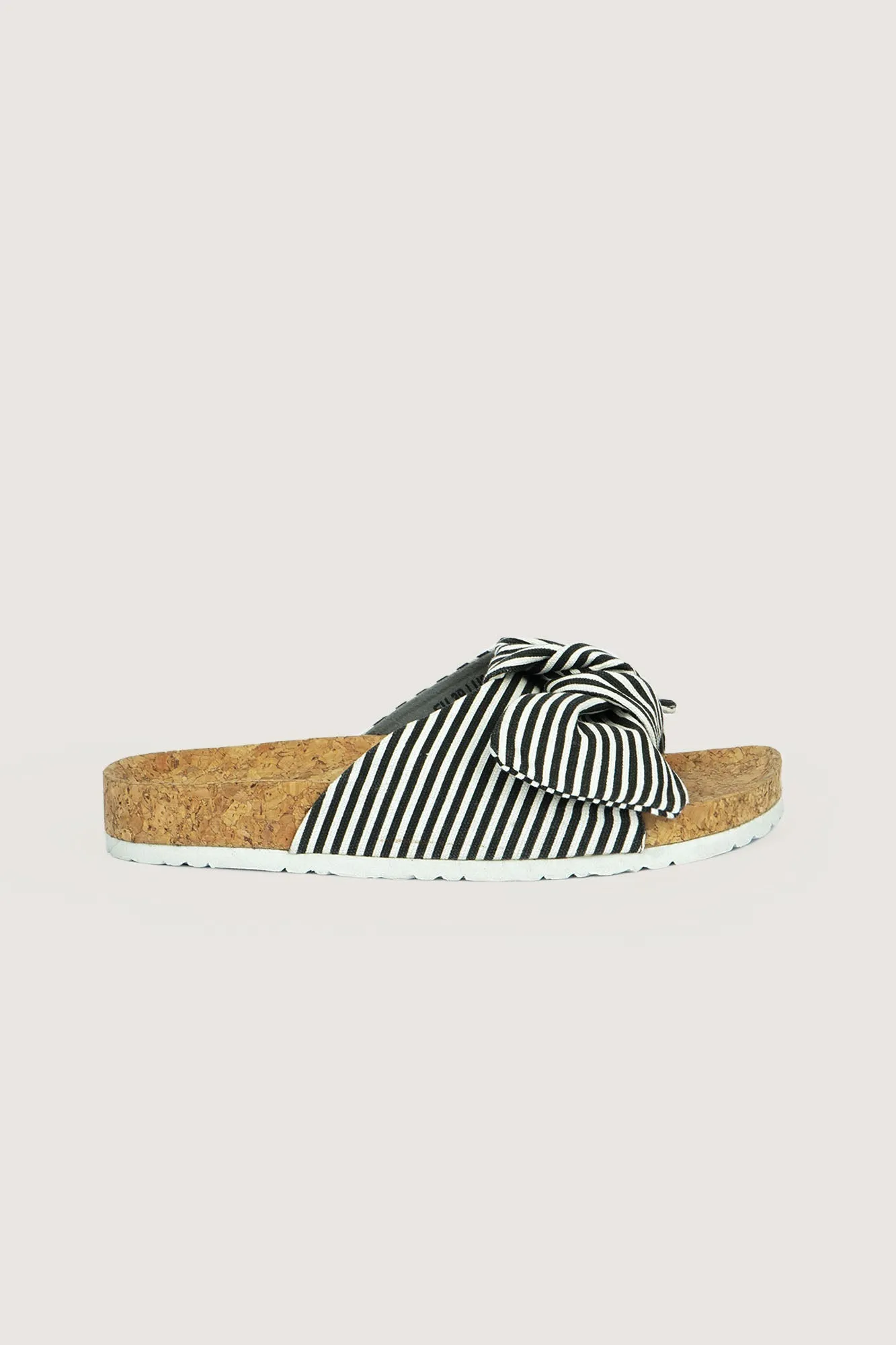 Striped Bow Round Toe Cork Sliders