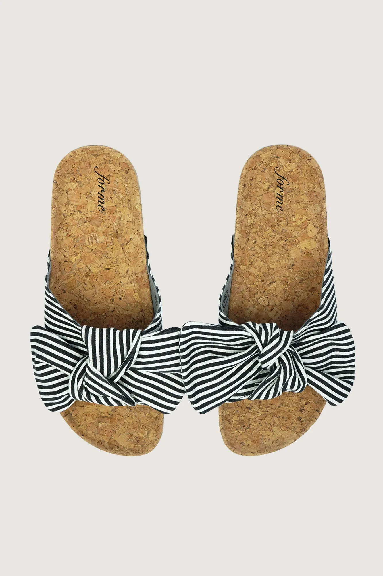 Striped Bow Round Toe Cork Sliders