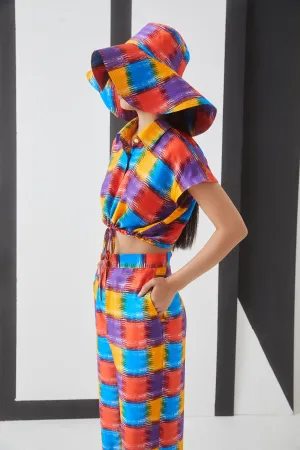 Studio Rigu Monetnaya Baltimore Check Cropped Shirt  Straight Pants Digital Print Vegan Silk Arcadia Collection