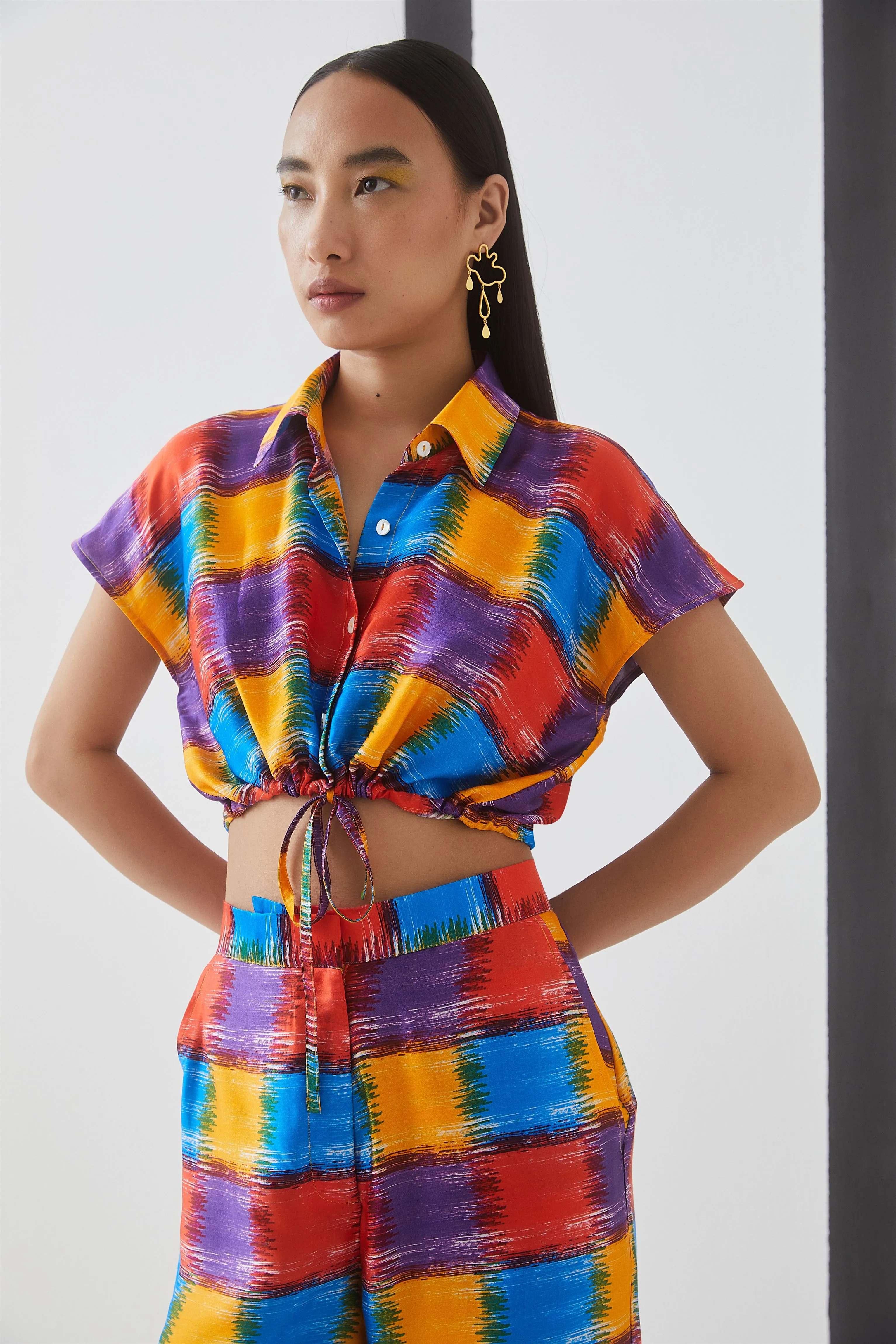Studio Rigu Monetnaya Baltimore Check Cropped Shirt  Straight Pants Digital Print Vegan Silk Arcadia Collection