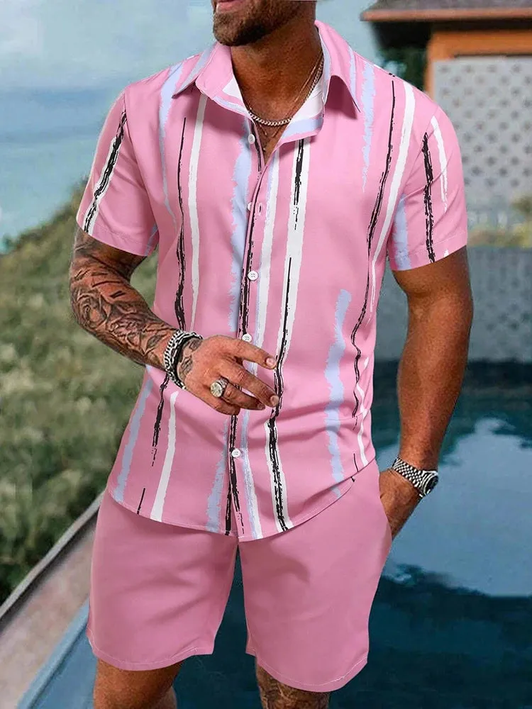 Summer Men's Short-Sleeved Shirt & Beach Shorts Set