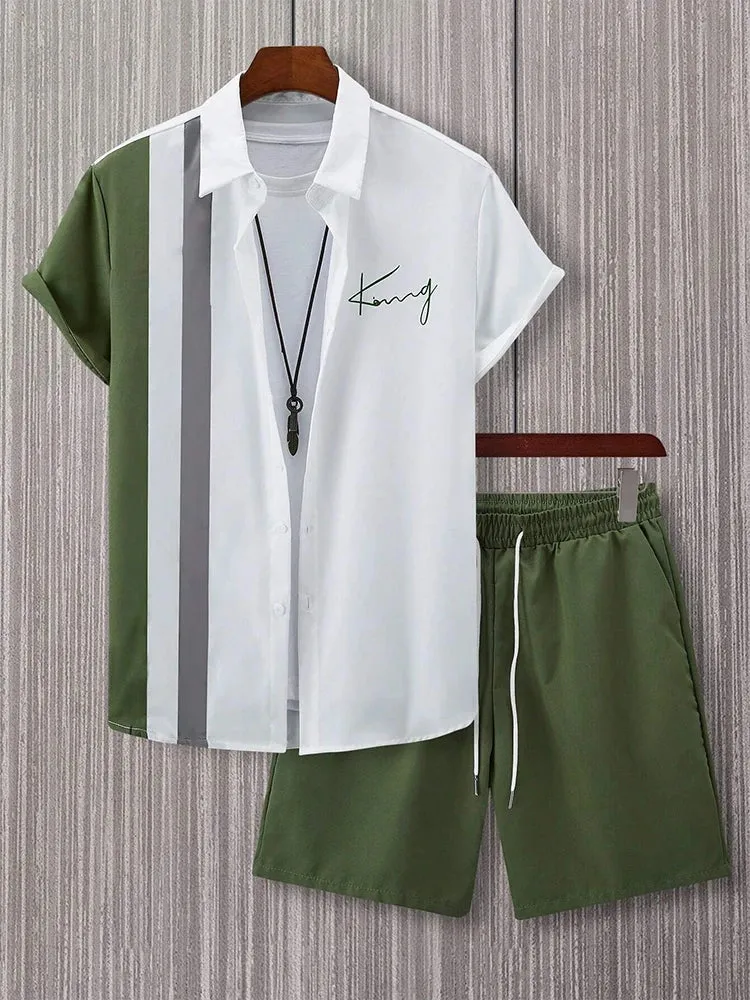 Summer Men's Short-Sleeved Shirt & Beach Shorts Set
