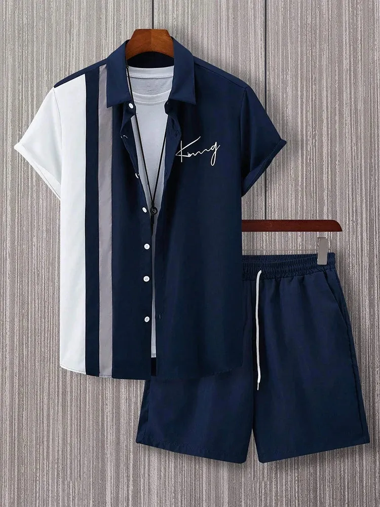 Summer Men's Short-Sleeved Shirt & Beach Shorts Set