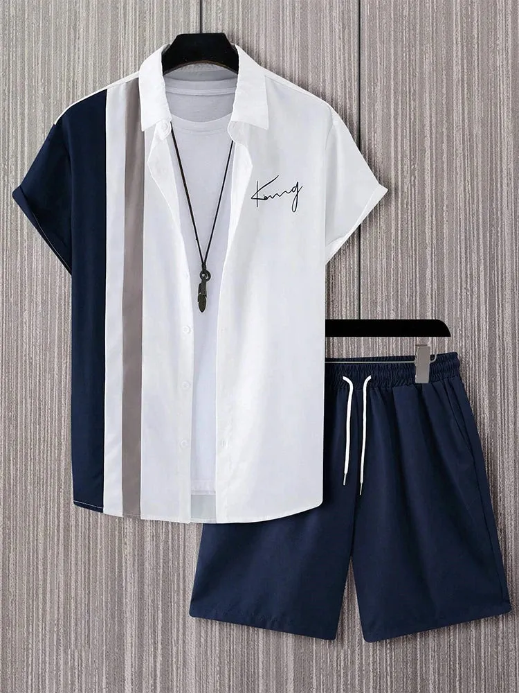 Summer Men's Short-Sleeved Shirt & Beach Shorts Set