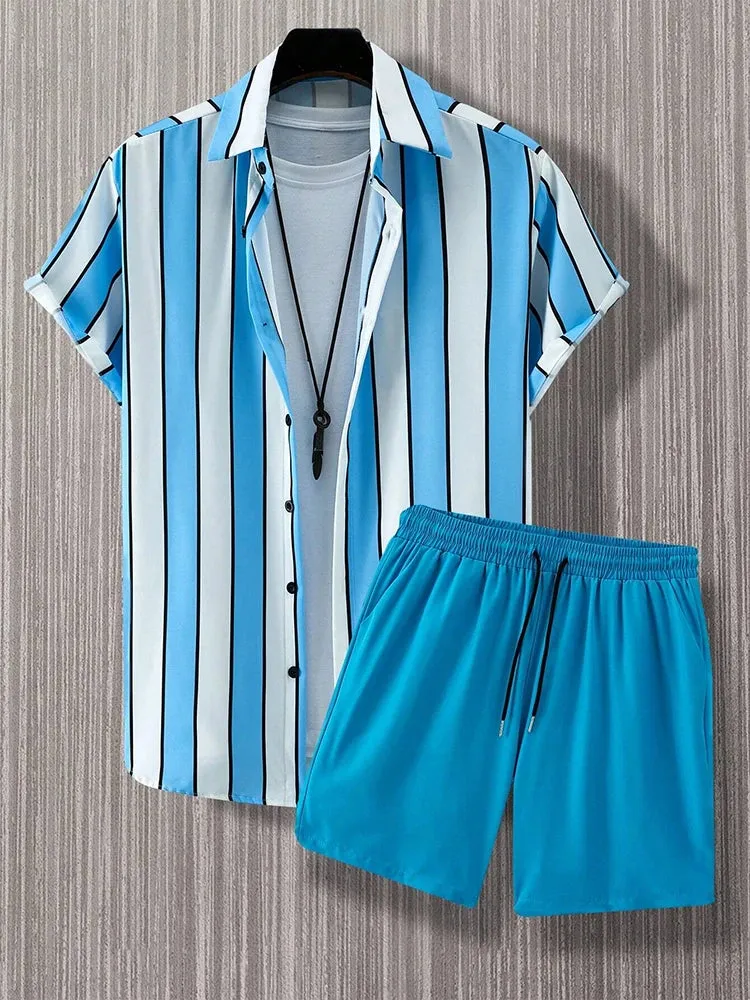Summer Men's Short-Sleeved Shirt & Beach Shorts Set