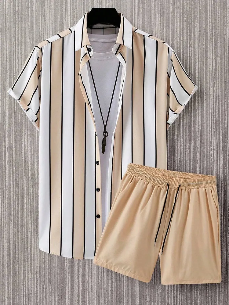 Summer Men's Short-Sleeved Shirt & Beach Shorts Set