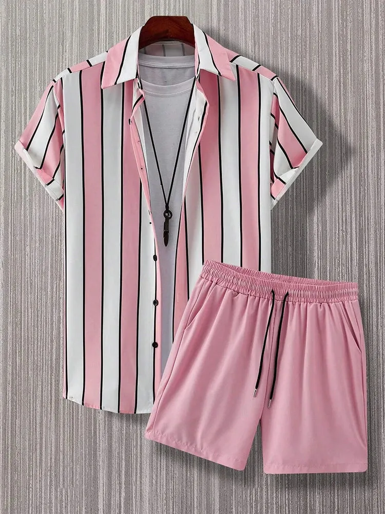 Summer Men's Short-Sleeved Shirt & Beach Shorts Set