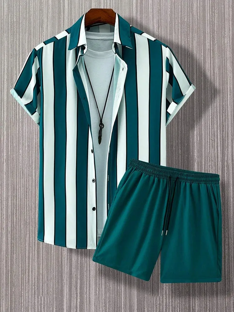 Summer Men's Short-Sleeved Shirt & Beach Shorts Set