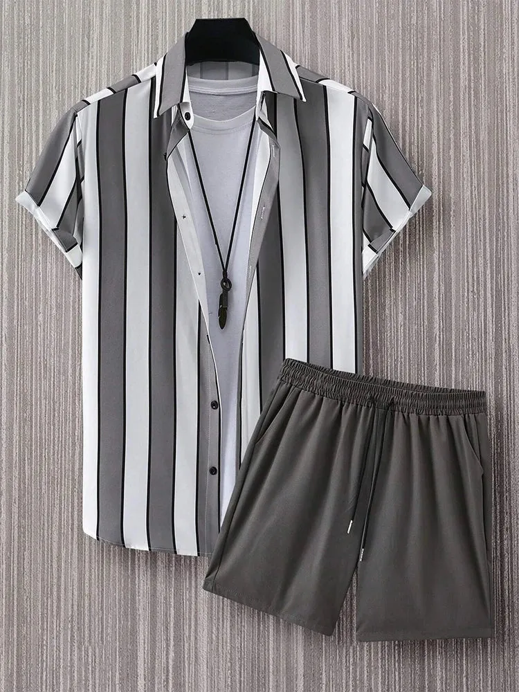 Summer Men's Short-Sleeved Shirt & Beach Shorts Set