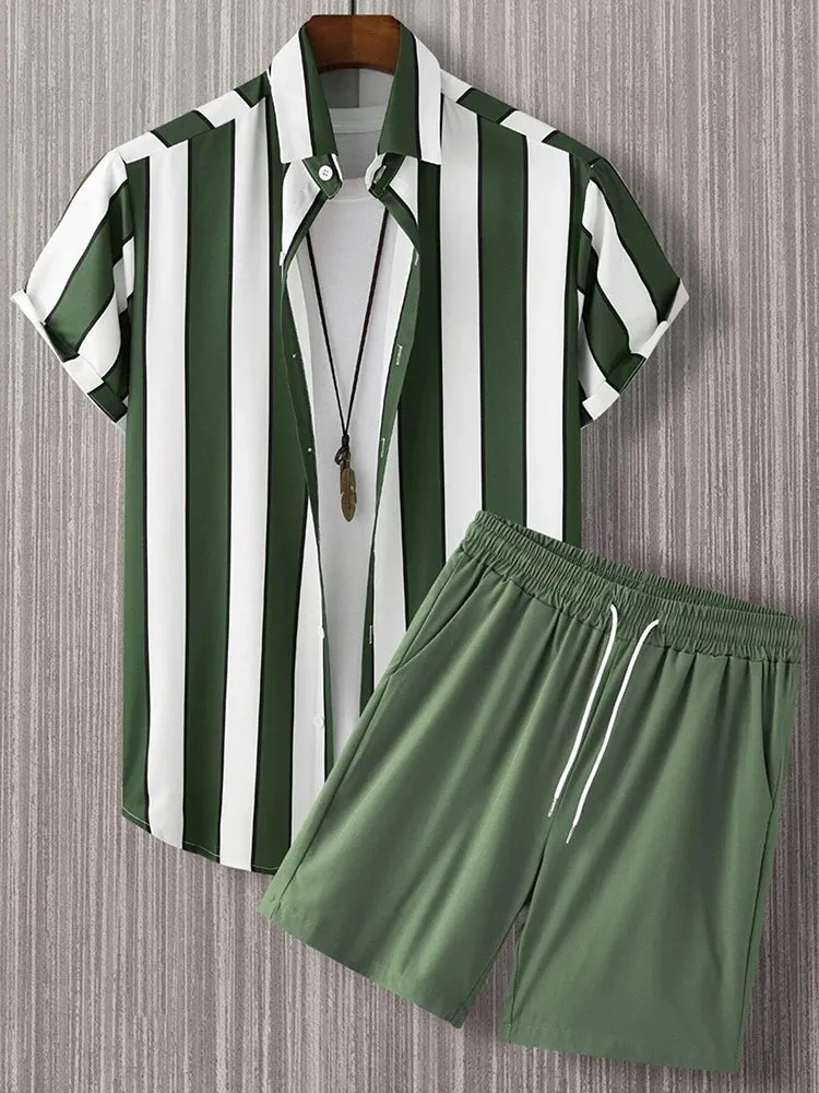 Summer Men's Short-Sleeved Shirt & Beach Shorts Set