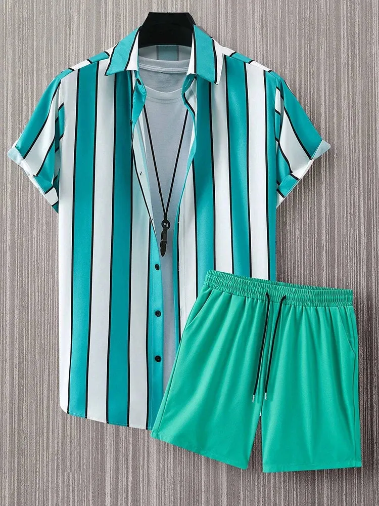 Summer Men's Short-Sleeved Shirt & Beach Shorts Set