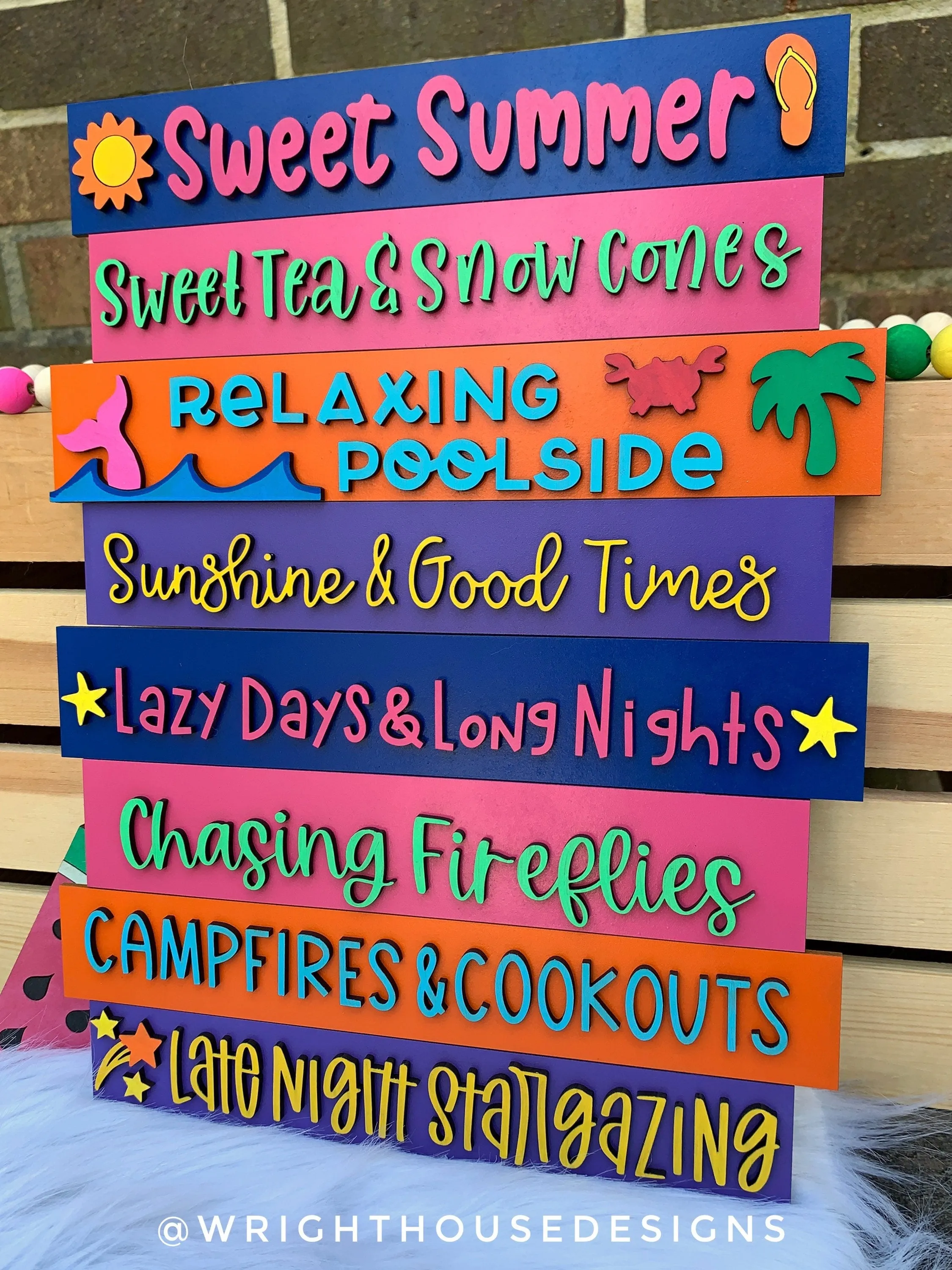 Sweet Summertime Bucket List Stacked Sign - Seasonal Wall Decor and DIY Kits - Cut File For Glowforge Lasers - Digital SVG File