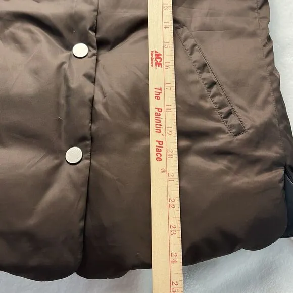 Talbots Womens Down Puffer Snap Jacket Coat Black Brown Reversible Small Petite