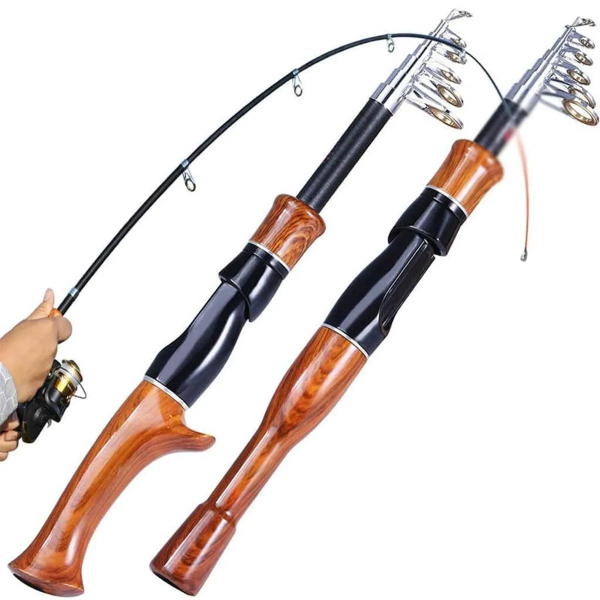 Telescopic Imitation Wood Fishing Rod Ultra Lightweight Portable Fishing Pole