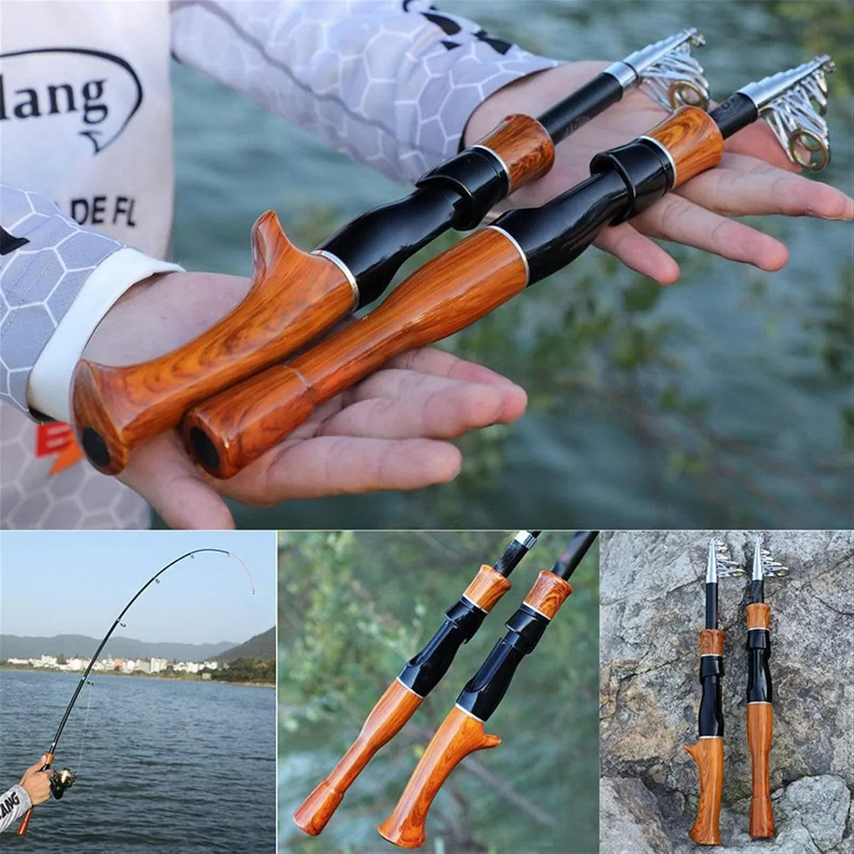 Telescopic Imitation Wood Fishing Rod Ultra Lightweight Portable Fishing Pole