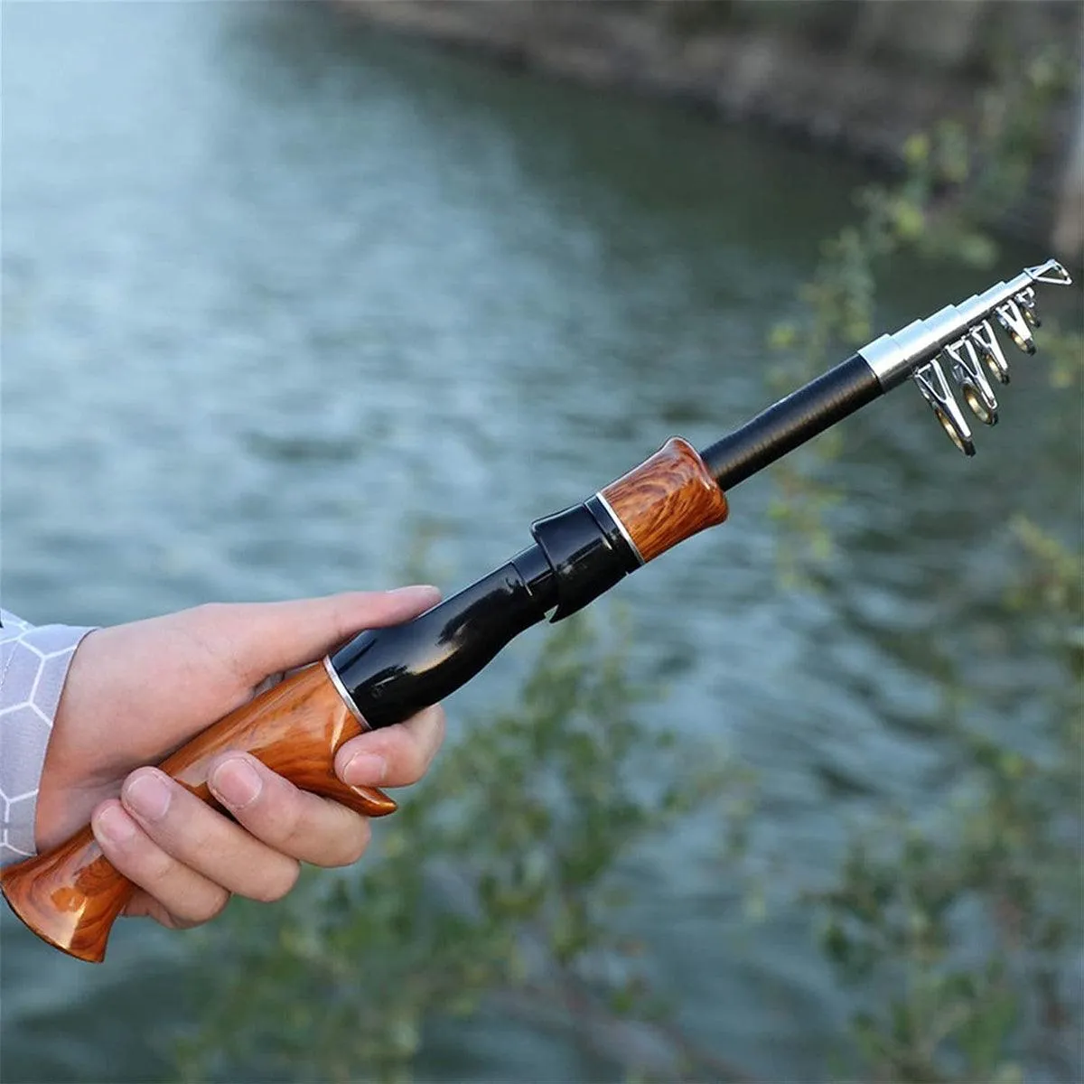 Telescopic Imitation Wood Fishing Rod Ultra Lightweight Portable Fishing Pole