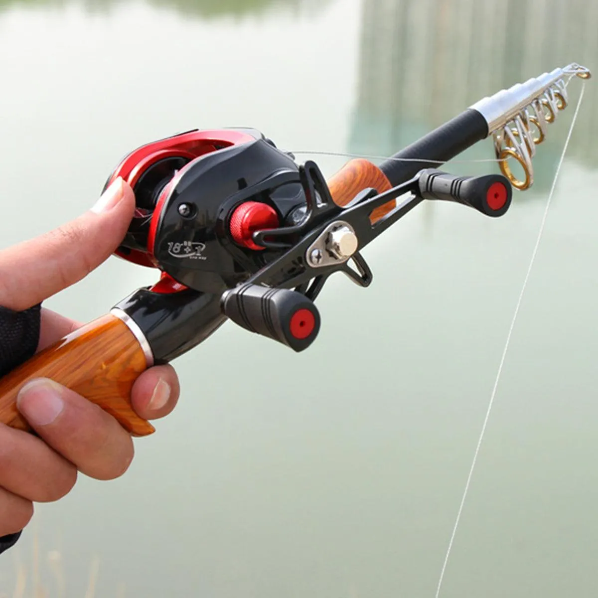 Telescopic Imitation Wood Fishing Rod Ultra Lightweight Portable Fishing Pole