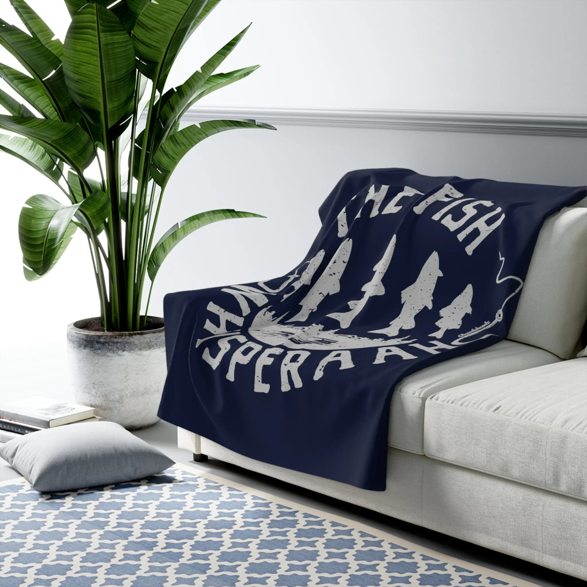 The Fish Whisperaah Sherpa Fleece Blanket - Navy