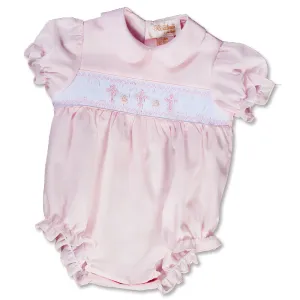 Three Crosses Light Pink Smocked Girl Bubble