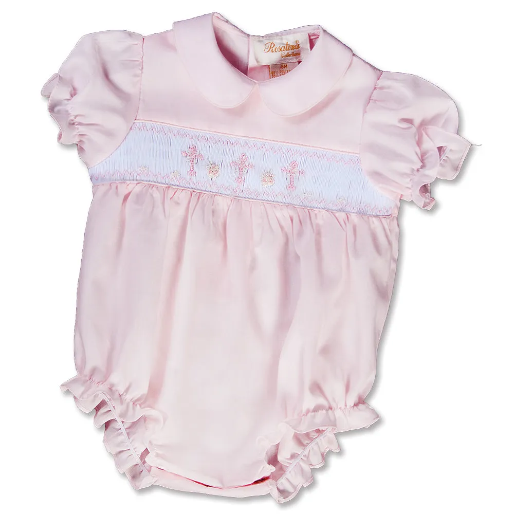 Three Crosses Light Pink Smocked Girl Bubble