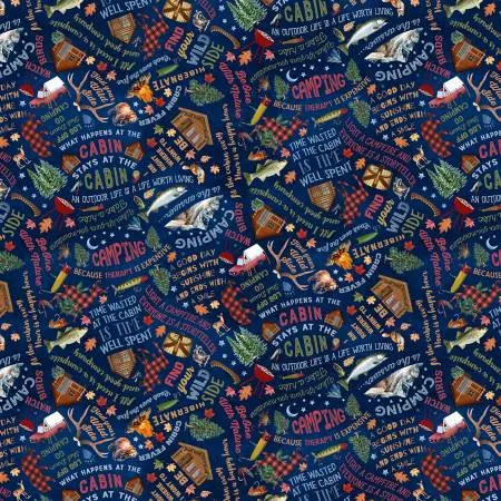 Timeless Treasures - Navy Campfire Wisdom by the yard 3283