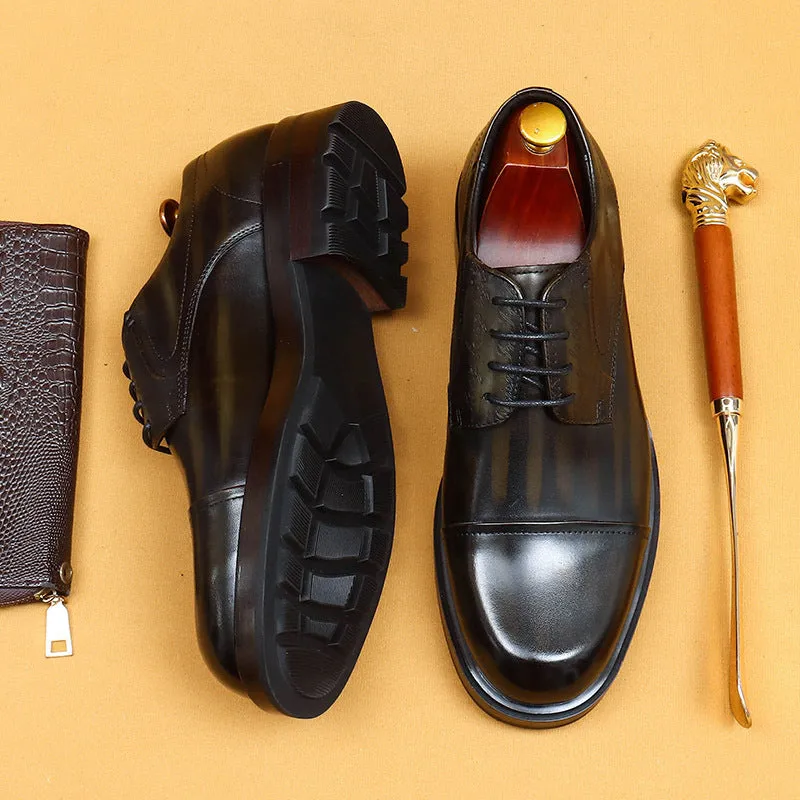 Top Layer Cowhide Men's Leather Shoes Men's Leather Shoes Business Formal Wear Cowhide Work Shoes British Retro round Toe Casual Shoes89623