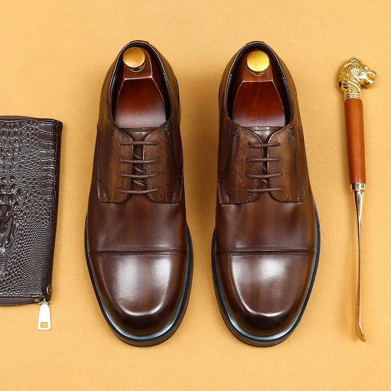 Top Layer Cowhide Men's Leather Shoes Men's Leather Shoes Business Formal Wear Cowhide Work Shoes British Retro round Toe Casual Shoes89623